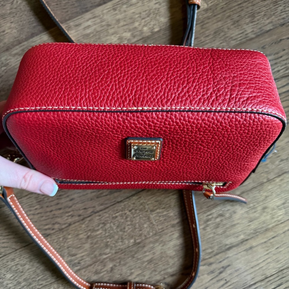 Dooney & Bourke Red Pebbled Leather Crossbody with Tan Trim - Picture 3 of 4